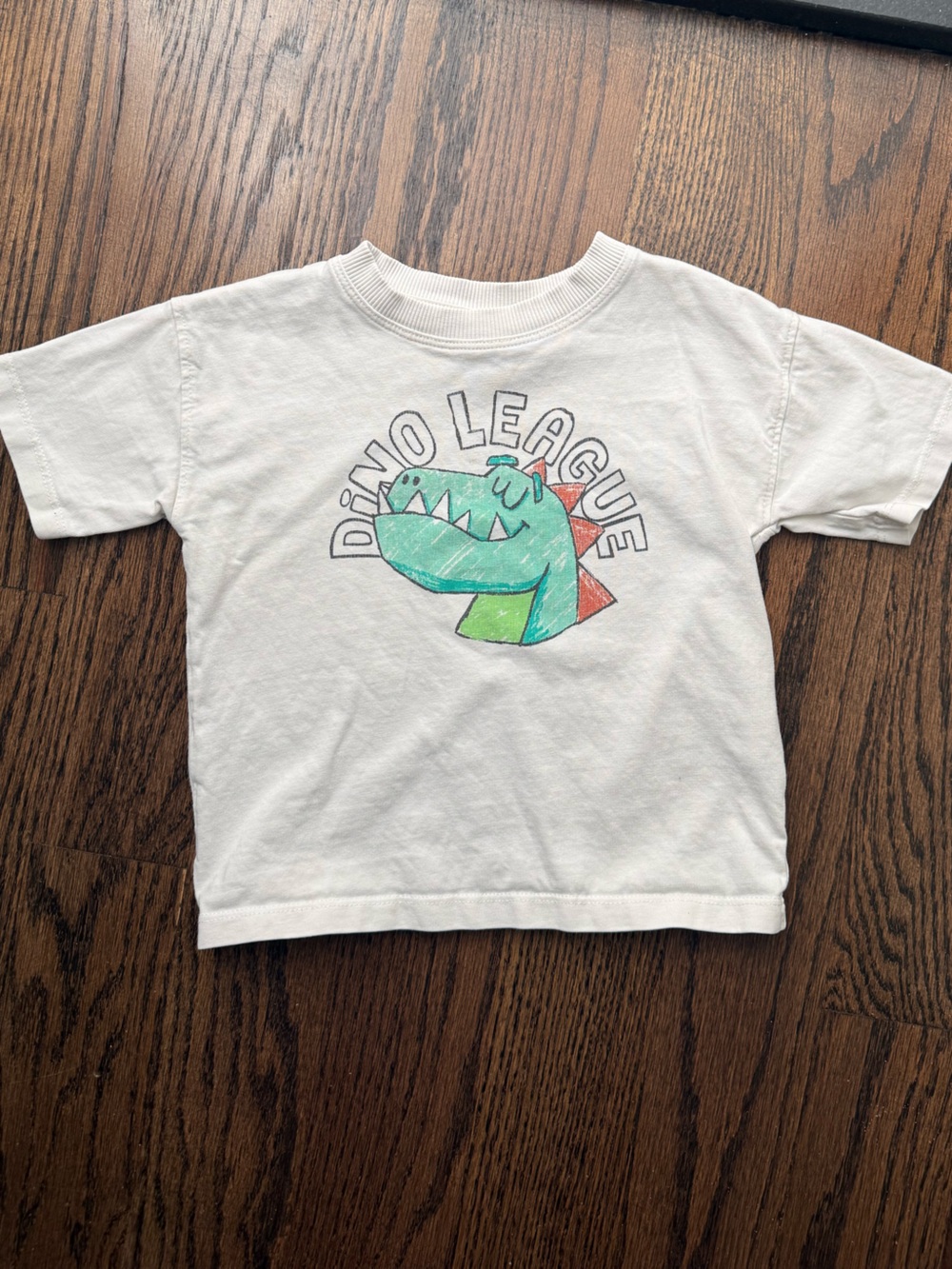 Zara White Kids Dino League Tee with Green & Red Graphic